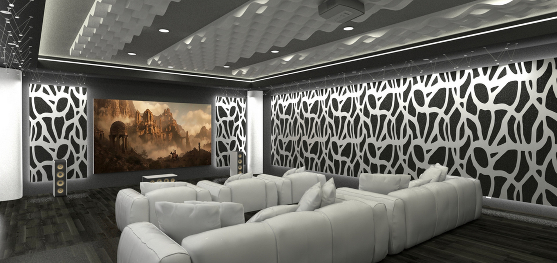 Ejemplo de sala diseñada con paneles acústicos decorativos